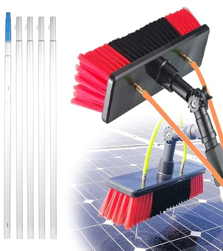 Water Fed Pole Kit, Water Fed Brush, 20m Water Pipe Cleaning System, 180° Rotatable Brush Head Telescopic Cleaning Brush with Backpack for Caravan Solar Panel Deck,30cm brush head,12m/39.4ft