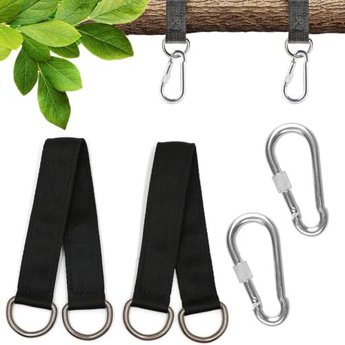Schaukel Befestigung, Hängesessel Aufhängung, 2,5x30 cm Schaukel Aufhängung Mit 2 Schwerlast Karabinern Und D-Ringen,Hängematten Befestigung, Gurt Karabiner, Baumschaukel, Hängematte Aufhängung