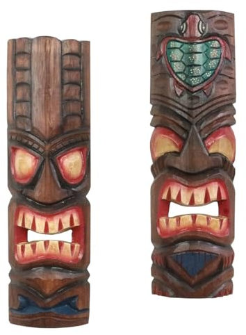 Oriental Galerie 2er Set Dekomaske Maske Wandmaske Wandbild Deko Holz Exotisch Partykeller zum aufhängen Tiki Maori 50 cm