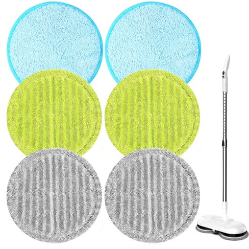 6PCS Floating Mop Pads - Absorbent Wet Dry Floor Cleaning for Hardwood Laminate (Green+Blue+Grey)