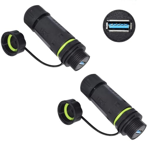 PENGLIN 2PCS USB3.0 Waterproof Panel Mount Connector IP68 USB Cable Extension Adapter Female to Female Outdoor Coupler