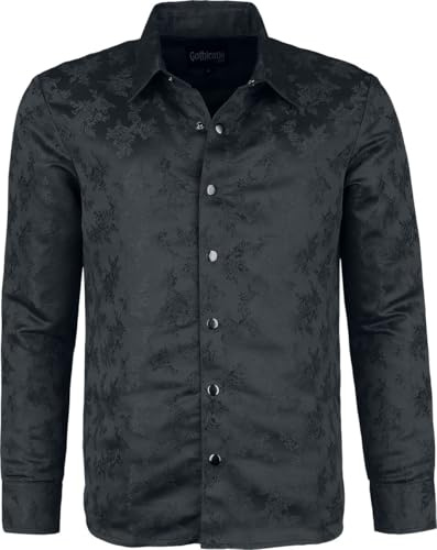 Gothicana by EMP Herren schwarzes Langarmhemd mit Allover-Rosenmuster M