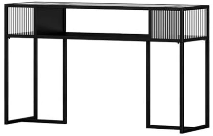 KK-GGL Tempered Glass Manicure Table, Professional Nail Makeup Desk with Open Shelf, Heavy Duty Striped Glass Manicure Workstation Desk for Nail Tech, Manicure Salon Spa Nail Table Station,120cm