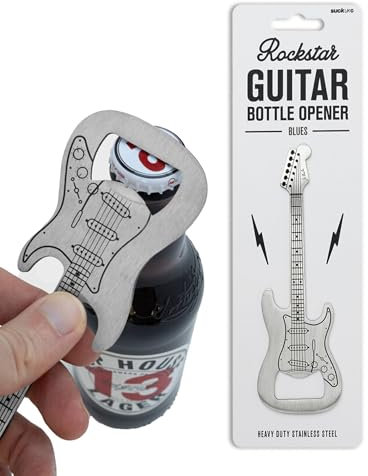 Suck UK Guitar Bottle Opener - Heavy Duty Stainless Steel Flat Bar Blade | Beer Cap Remover | Pub & Home Bar Accessory | Pocket Size Kitchen Gadgets | Novelty Gift for Men & Music Lovers | Blues