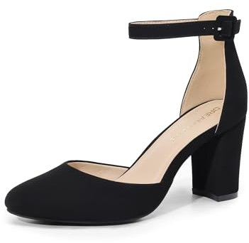 DREAM PAIRS Damen Pumps High Heels Brautschuhe mit Blockabsatz und Knöchelriemen,Size 39,Schwarz-Nubuck,DWUMPU2535