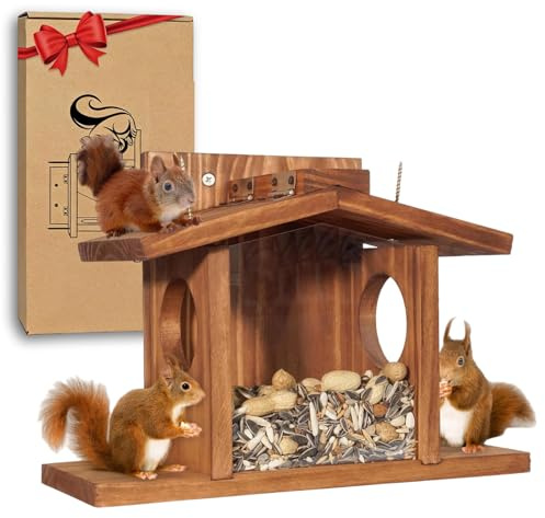 Wooden Squirrel Feeder for Outdoor Winter Garden, Backyard - Waterproof, Durable Design, Squirrel Feeder & House Just for Squirrels