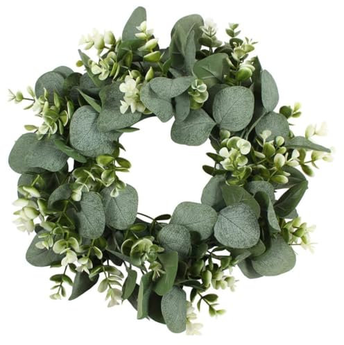 KARLOR Artificial Plant Wreath, Artificial Eucalyptus Wreath, Hanging Decorative Door Wreaths, Flower Wreath Decoration for Front Door, Wedding, Party Garden Window Wall Fireplace Spring Easter Decor