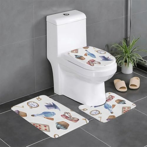 KGDHY Badezimmermatten-Sets 3-Teilig,Aquarell großes Zauberset,Bad und WC-Vorleger-Set,rutschfeste Badezimmerteppiche wasserabsorbierende
