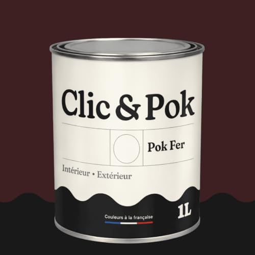 POK Peinture Fer Antirouille – Métal Extérieur Intérieur, Satinée, Protection Rouille - 1L - RAL 3007 Rouge noir