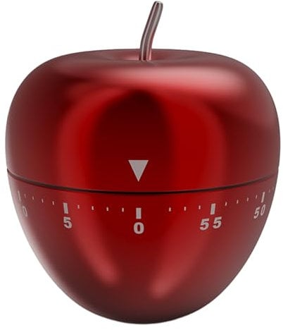 Apfel Küchenwecker Mechanisch - Roter Edelstahl Timer 60 Min, Lauter Aufziehwecker ohne Batterie für Backen, Sport & Lernen