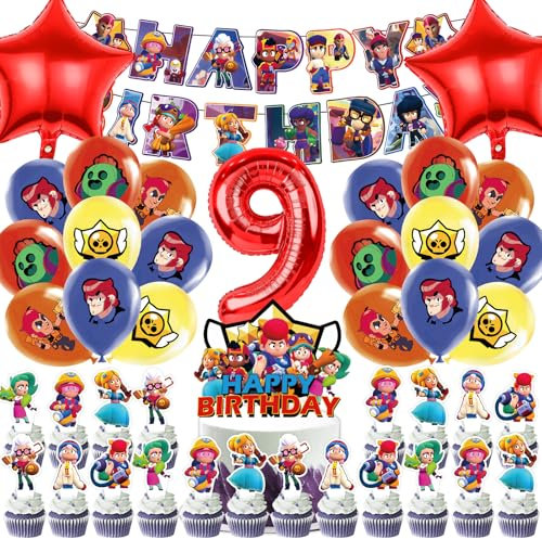 OSOFREE 45 Stück Bral Strs Geburtstagsdeko 9 Jahre Junge, Bral Strs Luftballons Geburtstag Party Set, Kindergeburtstag Ballons, Party Deko Geburtstag Set für Kinder (9)