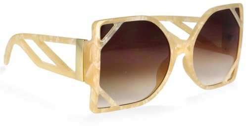 HPIRME Lunettes de soleil carrées à grande monture pour femmes, verres surdimensionnés creux UV400, verres vintage, 6, taille unique