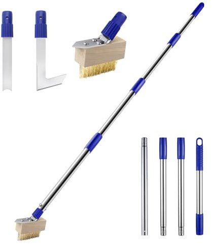 Strumento per rimuovere le erbacce da patio con manico lungo, raschietto per erbacce e spazzola metallica per erbacce, 152,4 cm, strumento per rimuovere erbacce e muschio, 3 diversi strumenti per
