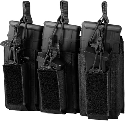 Dreifach Mag-Taschen Universal MOLLE Taktische Magazintasche Open Top Triple Mag Pouch Fits 5.56mm M4 M16 AK AR M1911 9mm Flexible Rifle MagazinePistol Magazine (schwarz)