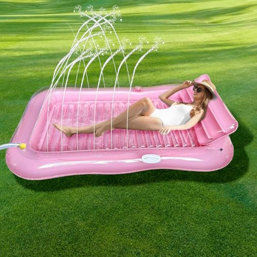 Balakaka Galleggianti da Piscina per Adulti 208×130 cm, Spray Design, Tanning Pool Sdraio Gonfiabile con Portabevande, Grande Materassino Gonfiabile Mare per Partito Spiaggia, Rosa trasparente