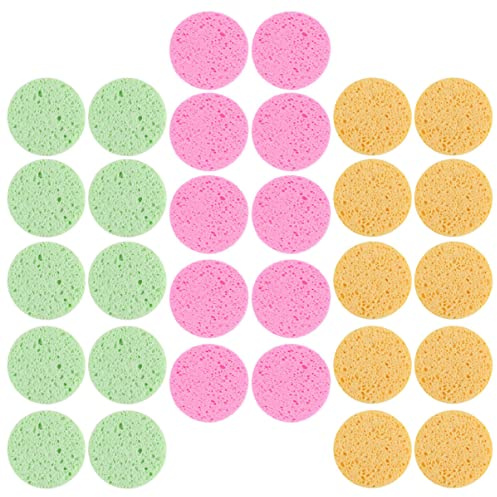 Veemoon 30 Stück Cellulose Schwämme zur Gesichtsreinigung Stoff Leichte Runde Pads in Verschiedenen Farben für Make Up Entfernung und Reisen