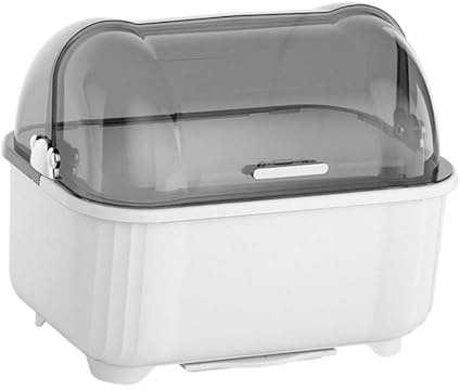 KESOTO Escurreplatos, Contenedor para Utensilios, Escurridor de Platos Y Cubiertos con Tapa Sellada a Prueba de Polvo, Adecuado para Encimeras Y Armarios, Gris Blanco, Individual