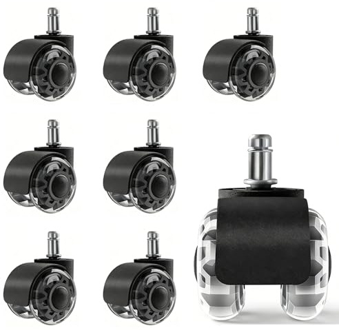 JIEHIN 8 Stück Bürostuhl Rollen 11x 22 mm, 50mm Raddurchmesser Leise Stuhlrollen Schreibtischstuhl Rollen, Schwarz Gummirollen Bürostuhl Räder für Hartböden, Parkett