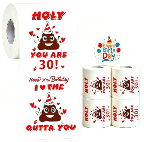 GIONAR Toilettenpapierrollen zum 30. Geburtstag, Geschenk zum 30. Geburtstag, für Männer/Frauen, Poop-inspirierte Toilettenpapierrollen – Holly You are 30! Lustige Geschenke zum 30. Geburtstag