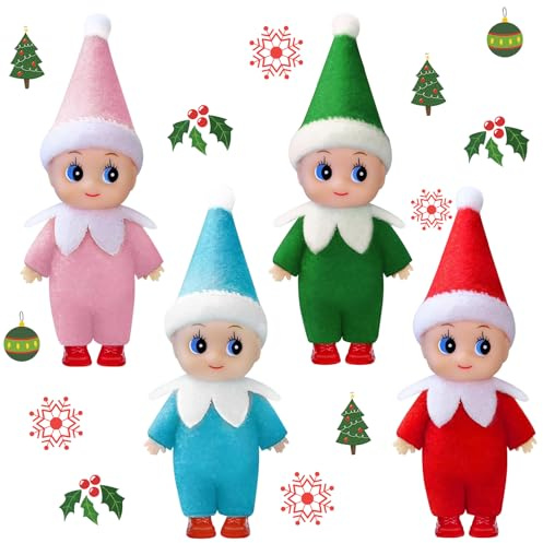 QIZHIQIAMY Wichtel Figuren Klein 4 Stück Weihnachtself Mini Wichtel Puppe Kleiner Wichtelfigur Elf Figur Weihnachten für Kinder Erwachsene Weihnachtsspielzeug Dekorationen