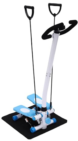 OUKANING Fitness Stepper mit Lenker und Display, 150kg Tragkraft Hydraulischer Stepper Leise mit Widerstandsbänder, Große Anti-Rutsch Pedale für Homeoffice Cardio Training, Beine (Blau, Weiß)