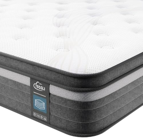 TeQsli Gel Federkernmatratze 90x200 cm 9-Zonen Matratze 25cm Höhe H3 H4 Härtegrad, Orthopädische Taschenfederkern, Hybridmatratze mit Innenschaum Federkern, Öko-Tex & CertiPUR Zertifiziert