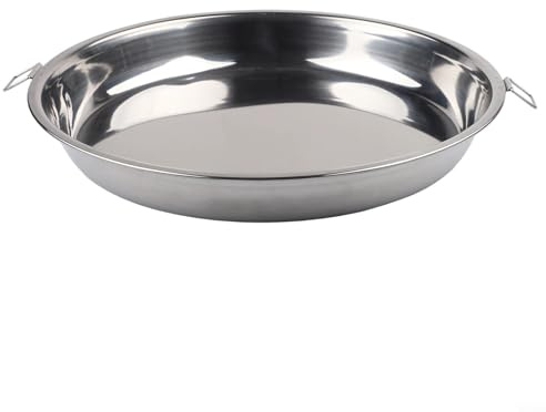 Edelstahl-Pizza-Pfanne und Grillblech mit Griff für einfaches Tragen, hitzebeständiges, rundes Metall-Serviertablett für Backofen, Grillen, Pizza, Camping (24 cm)