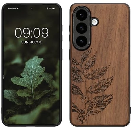 kwmobile Handyhülle für Samsung Galaxy S26 Hülle Holz - Case mit TPU Bumper - Stoßfestes Hardcase - Schutzhülle Cover in Dunkelbraun