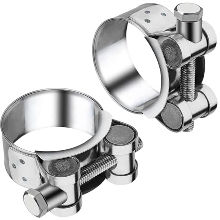 2 Pcs Exhaust Clamps, 44-47 mm Stainless Steel T-Bolt Hose Clips | Heavy-Duty Stainless Steel Tube Clamps With Adjustable Fit for Water, Gas and Automotive Pipes and General Repair Projects