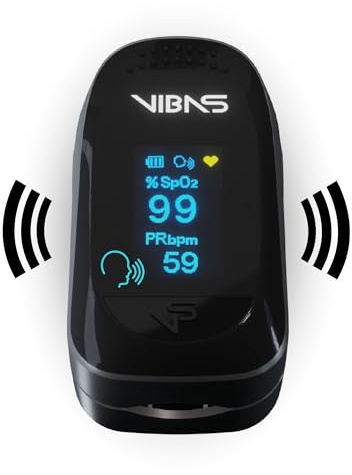VIBAS iVoice Oxy Sprechendes Pulsoximeter mit Sprachfunktion, Misst SpO₂ & Herzfrequenz, Mehrsprachig, Automatische Wiederholung, Lautstärke Einstellbar, Inkl. Batterien