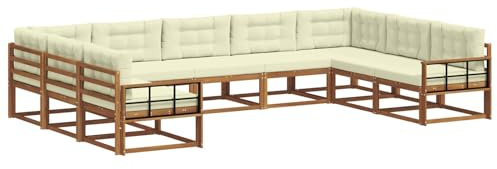 vidaXL Outdoor-Sofagarnitur mit Kissen 9 pcs Natur und Creme, Outdoor modernes Sofa Set, robuste Patiosammlung, vielseitige Gartenmöbel, Sectional Lounger für Entspannung im Hinterhof