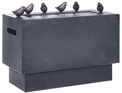 Fontana da giardino con cascata con LED e uccellini decorativi in metallo nero