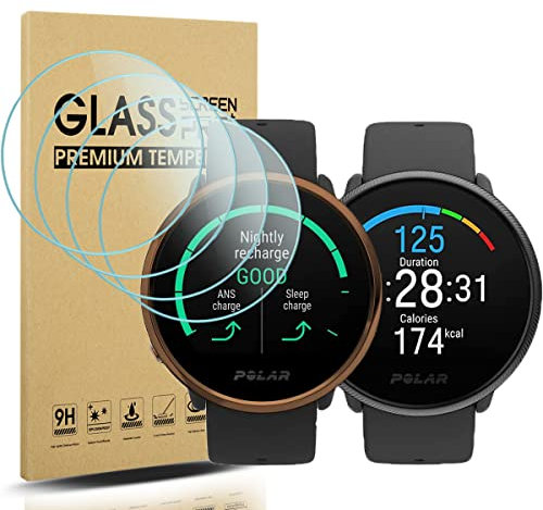 Diruite 4-Pack Displayschutz für Polar Ignite/Lgnite 2 Schutzfolie, HD Glas Displayschutzfolie Intelligente Uhr [Anti-Kratzen] [Anti-Öl] [Keine Blasenfrei]