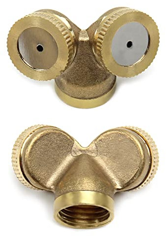 MroMax Boquilla de pulverización de nebulización, 1/4BSPF de latón de 2 agujeros para aspersores de jardín, conector de riego, 2 unidades