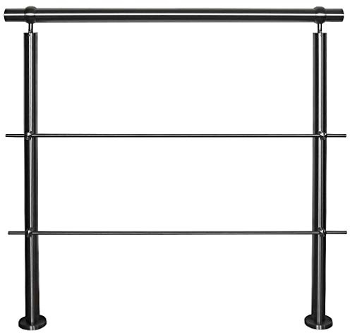 TIBU Edelstahlgeländer Aufmontage für Balkon Terrasse Treppe mit waagerechten Streben-Variante: mit 2 Streben-Länge:4,0 m ink. 5 Pfosten