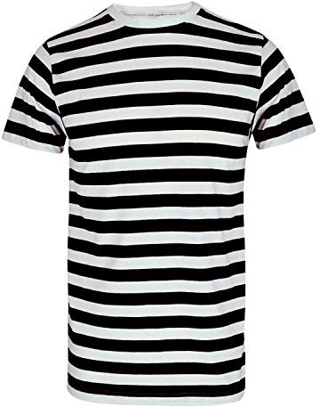 WickedFun® Boys Girls Black White Striped Stripe T-Shirt Crew Neck Short Sleeve Top (5-6 Years)