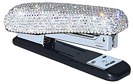 Bling Bling Bling Crystal - Portamatite per penne, biglietti da visita decorativi, in pelle sintetica, regalo per donne e ragazze C1-cucitrice-bianco