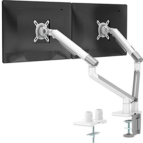WALI Soporte para Monitor Doble, Brazos Blancos, Soportes VESA, para 2 monitores, indicador mecánico de tensión de Resorte Soporte Totalmente Ajustable, hasta 32 Pulgadas, Capacidad de Peso de 22