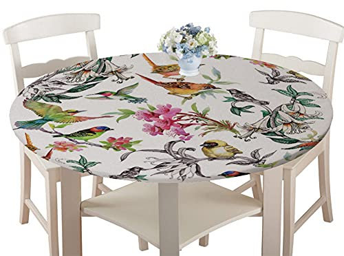 FANSU Runde Tischdecke Wasserabweisende, 3D Tier Muster Abwaschbar Garten Tischdecke rutschfest Abwischbare Wachstuch Desktop Dekorative Tuch Hotel Bankett Party (Vogel,100cm)