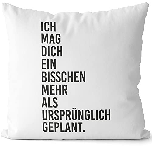 JUNIWORDS Kissen, Ich mag Dich EIN bisschen mehr als ursprünglich geplant, 40 x 40 cm, 2-farbig, Weiß-Hellbraun
