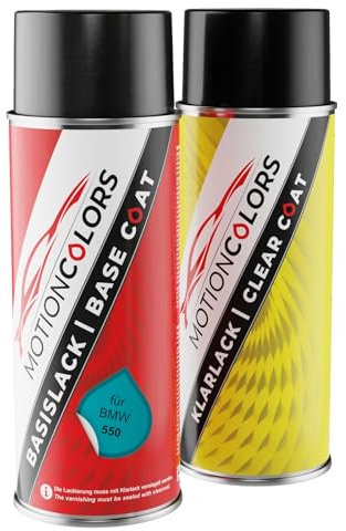 MOTIONCOLORS Eisblau 550 für BMW Autolack Sprühdosen Set Basislack Klarlack Spraydose 400ml
