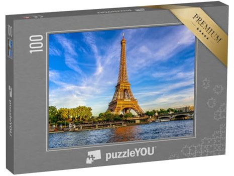 puzzleYOU: Puzzle 100 Teile „Der Eiffelturm und Fluss Seine bei Sonnenuntergang in Paris, Frankreich“ – aus der Puzzle-Kollektion Seine, Paris, Europa, Städte, Frankreich, Flüsse & Seen