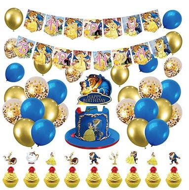 Deko Geburtstag Beauty and the Beast Luftballons Party Deko Beauty and the Beast Geburtstagsdeko Geburtstag Girlande Kuchendeckel