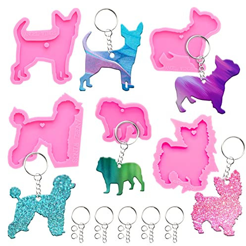 Epoxidharz-Formen-Set – 5 Silikonformen in Hundeform für Harzguss, Schlüsselanhänger-Formen, DIY-Anhänger, Haustiermarke und Polymer-Ton-Form