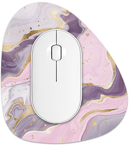 Rimilak Small Mouse Pad 6 x 7 Inch, Irregular Mini Mouse Pad with Non-Slip Rubber Base, Waterproof Compact Mouse Mat for Laptop Computer Wireless Mouse Keyboard Home Office Travel, Pink Gold Marble