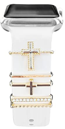 5ST Charms für Apple Watch Armband 41mm 45mm 40mm 44mm 42mm 46mm 38mm Herren/Damen,Diamant+Metall Dekorative Ring Schmuck für iWatch series 10 9 8 7 6 5 4 3 se,Fitbit Versa/sense,Silikon Band Zubehör