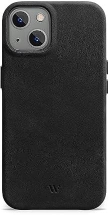 WIIUKA Hülle für iPhone 14, Leder aus Deutschland, Lederhülle extra Dünn, Premium Handyhülle, Case, Qi, Vintage Schwarz