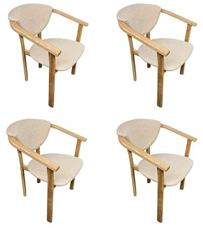 Nordic Story Stühle Alexis (4er Set) • Designerstuhl für Küche, Esszimmer, Büro • Stuhl aus Massivholz (Eiche) • Esszimmerstühle mit Stoffbezug (Beige, gepolstert)