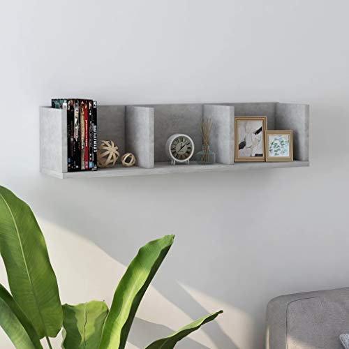 WIFESE CD-Wandregal CD Regal Wand Regale Dvd Regal Schmal CD StäNder CD Regal Holz Kleines Regal HäNgend Wandregal KüChe Zimmer Deko Bookshelf 3 offene Fächer Betongrau 75x18x18 cm Holzwerkstoff