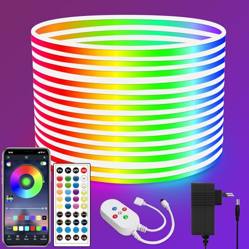 Segrass LED Strip 10m, Mit Fernbedienung, APP Steuerung, IP65 Wasserdichte Flexible RGB LED Streifen, 24V Neon LED Band, Anwendbar Auf Schlafzimmer, Raum Und Außendekoration